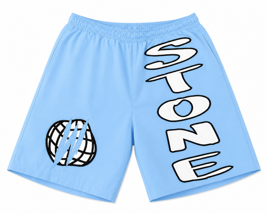 Baby Blue Nylon “ Stone “ Summer Shorts