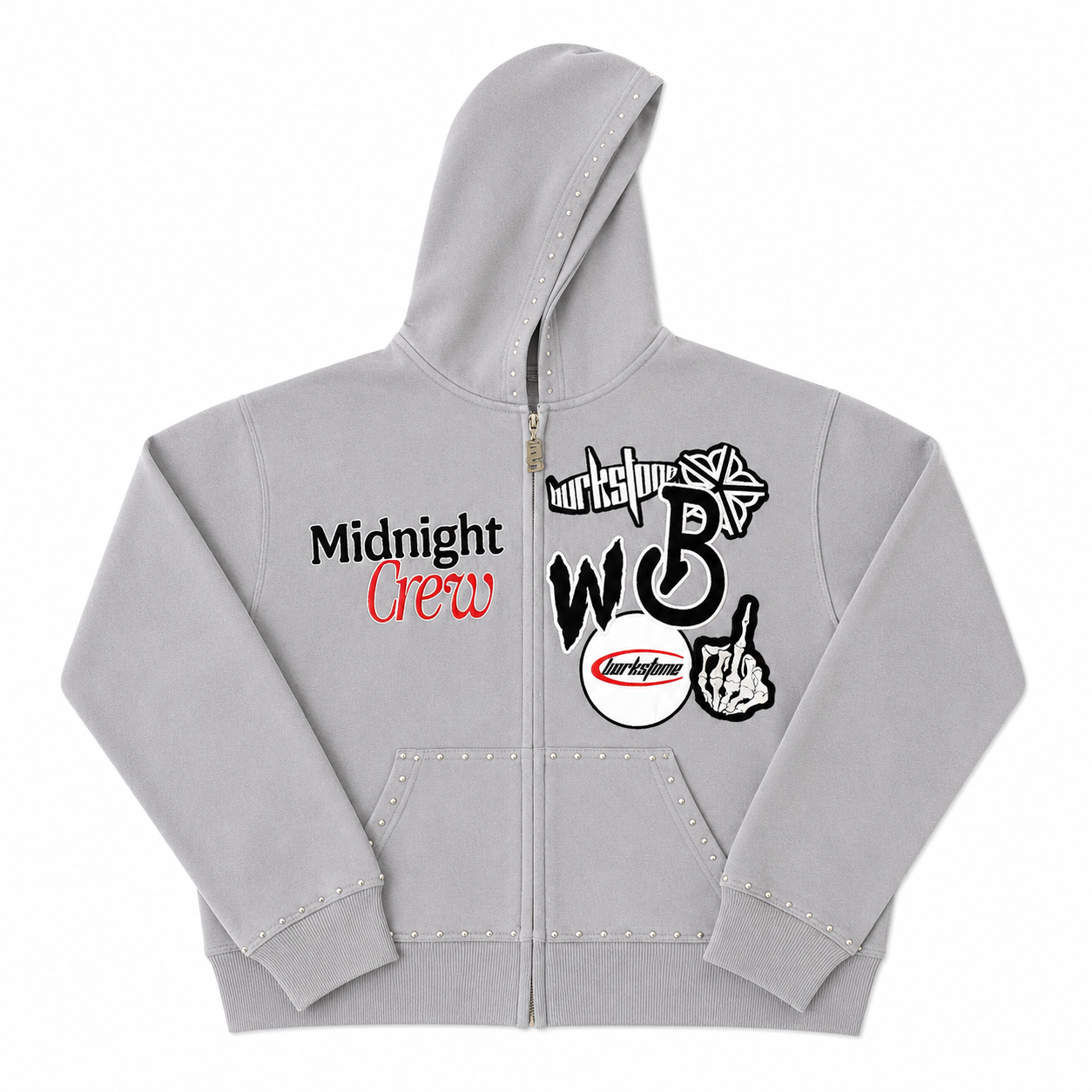 Gray Multi-Logo Patch Hoodie