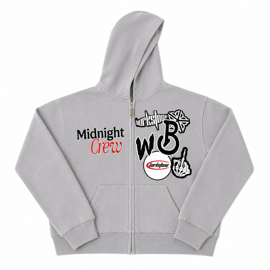 Gray Multi-Logo Patch Hoodie